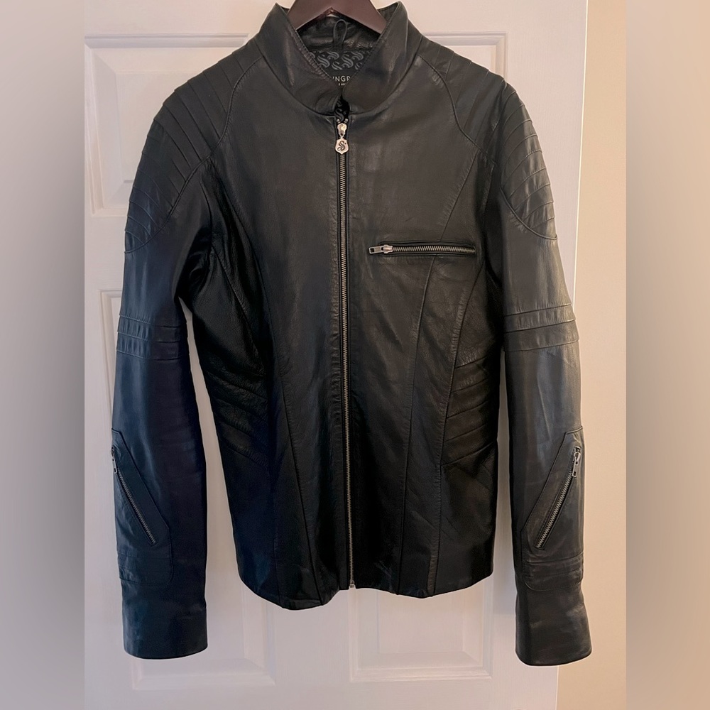 Skingraft black leather biker jacket